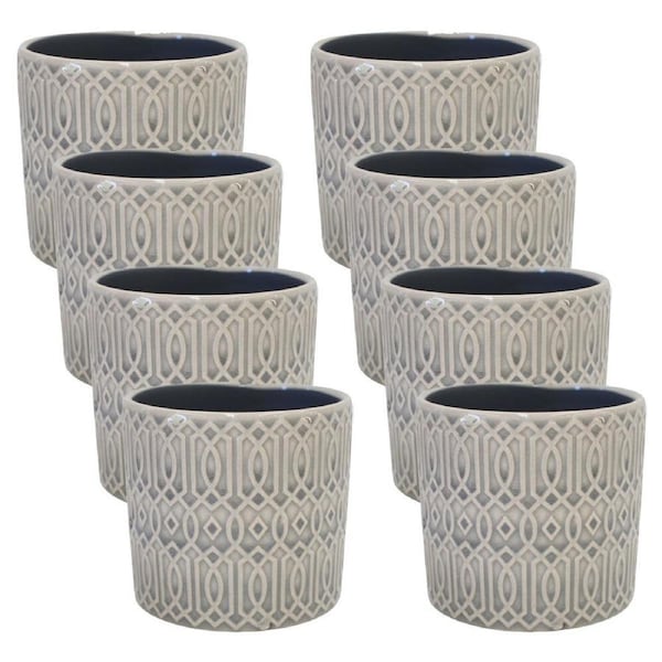 8PK LVD Ceramic Decorative Indoor Planter Pot Tribal Small 11x9cm Grey