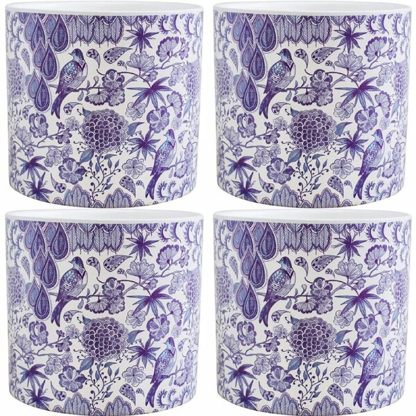 4PK LVD Ceramic Decorative Indoor Planter Pot Vintage 12.5x12cm Blue/White