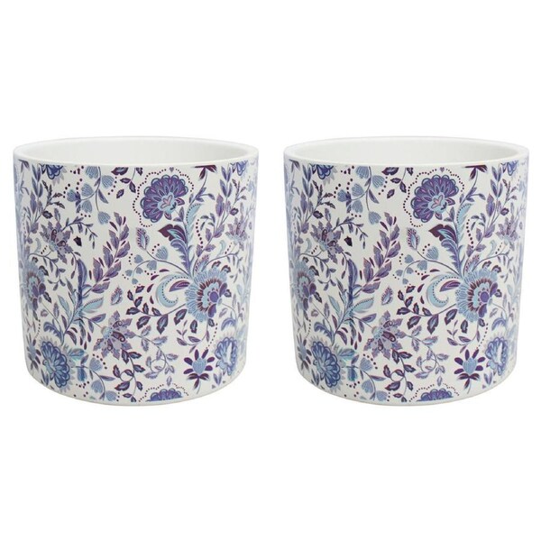 2PK LVD Ceramic Outdoor Decorative Planter Pot Floral 13x12cm Blue/Purple