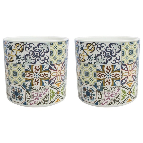 2PK LVD Ceramic Outdoor Decorative Planter Pot Grecian 13x12cm Multicoloured