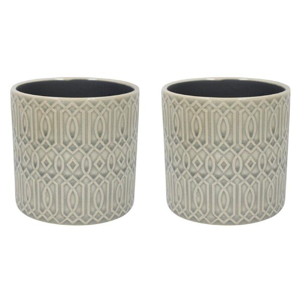 2PK LVD Ceramic Decorative Indoor Planter Pot Tribal Large 11x12cm Grey