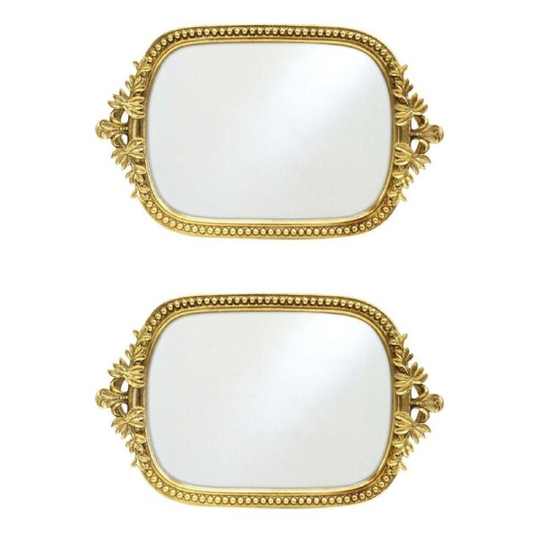 2PK LVD Arabella Resin Mirrored Trinket Display Tray 31x20x2.5cm Gold