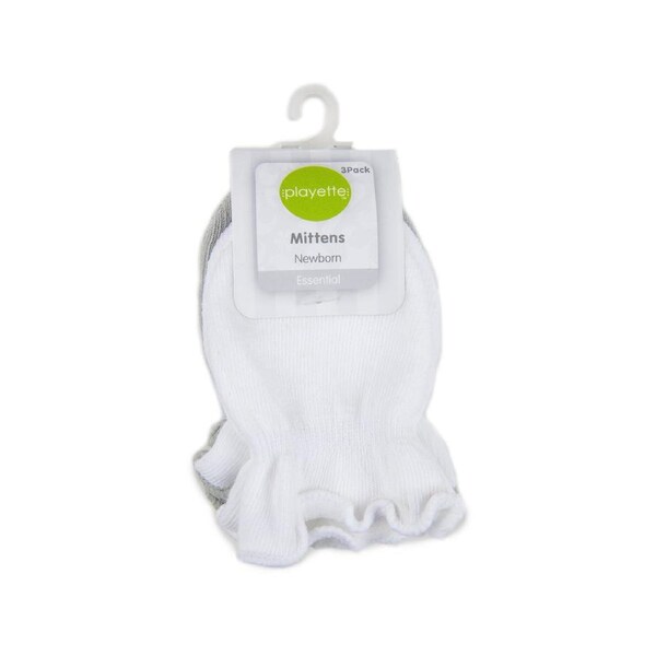 Playette 3 Pack Essential Mittens Grey/White