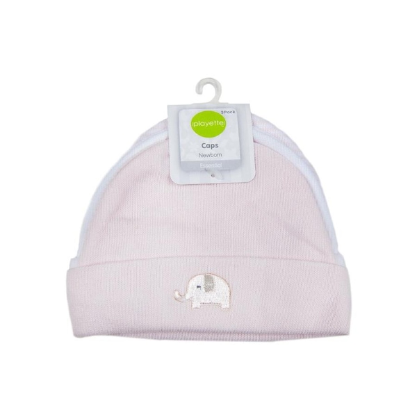 Playette 3 Pack Knitted Caps Pink/White