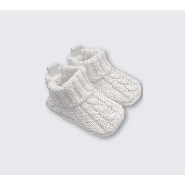 Playette Cable Knitted Booties - White - 0-6 months