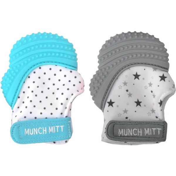Malarkey Kids Munch Mitt Teething Mitten - 2 Pack - Aqua, Grey