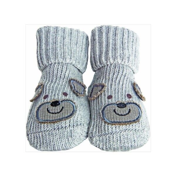 Playette Novelty Knitted Bootie Socks Grey Puppy