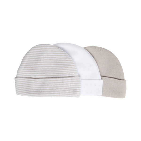 Playette 3 Pack Preemie Caps Grey/White