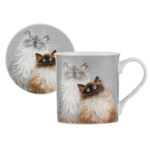 Ashdene Kim's Cats Sully & Bucky New Bone China Mug Coaster Set 330ml Blue