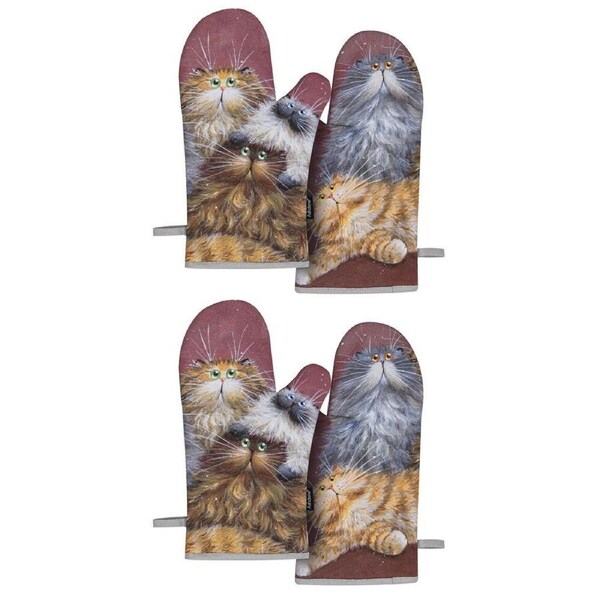 2x 2pc Ashdene Kim's Cats Friends Family Kitchen Gloves Oven Mitts 19.5x33cm