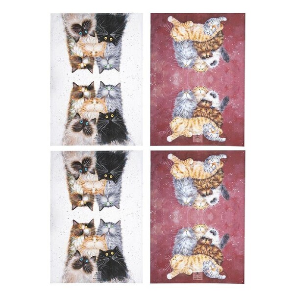 2x 2pc Ashdene Kim's Cats Fluffy Friends Kitchen Towel Dishcloth 70x50cm