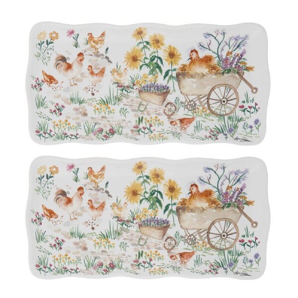 2PK Ashdene Garden Hens Kitchen Serving Dish Tray Food Platter 28x14cm
