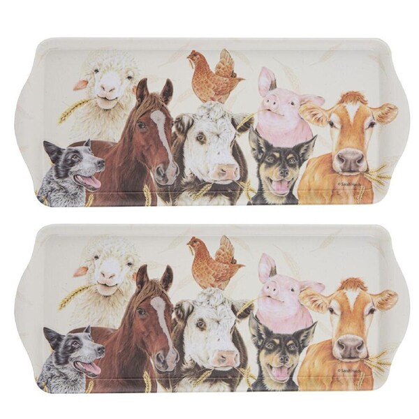 2PK Ashdene Farmyard Faces 2 Rectangular Serving Sandwich Tray 38x16.5cm