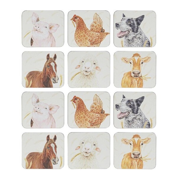 2x 6pc Ashdene Farmyard Faces 2 Cup Mug Drinks Holder Coaster 11x9.7cm