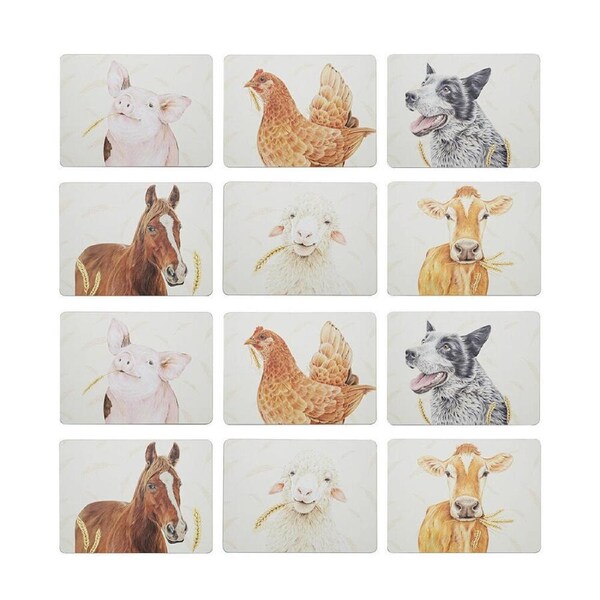 2x 6pc Ashdene Farmyard Faces 2 Kitchen Dining Table Placemat 29x21.5cm