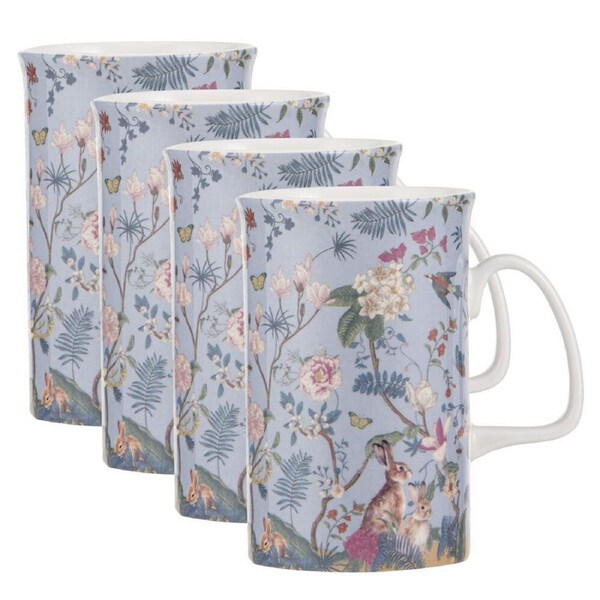 4PK Ashdene Enchanted Forest New Bone China Drinking Can Mug 370ml Blue