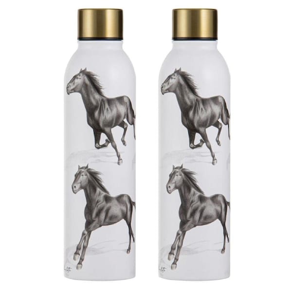 2PK Ashdene Horses By Charlotte Black Drink Bottle Water Flask 6.8x24.5cm