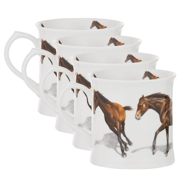 4PK Ashdene Horses By Charlotte New Bone China Drinking Mug 470ml White