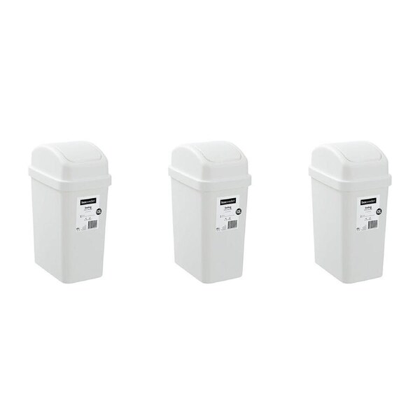 3PK Boxsweden Durable Slim Line Rubbish Bin w/ Swing Lid 12L White
