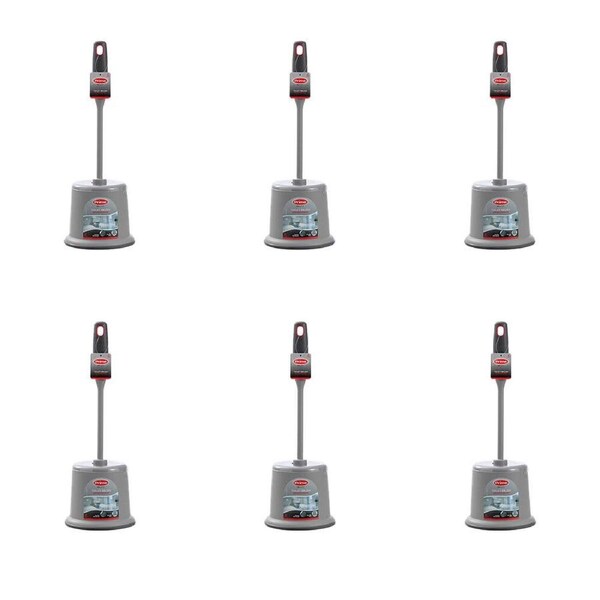 6PK Boxsweden Prime Toilet Cleaning Brush w/ Soft Grip and Holder 39cm Grey