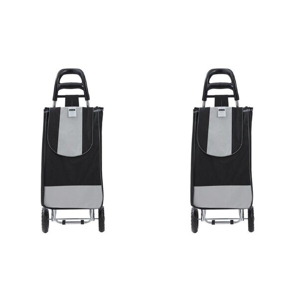 2PK Boxsweden Portable Grocery Shopping Trolley with Wheels Black and Silver