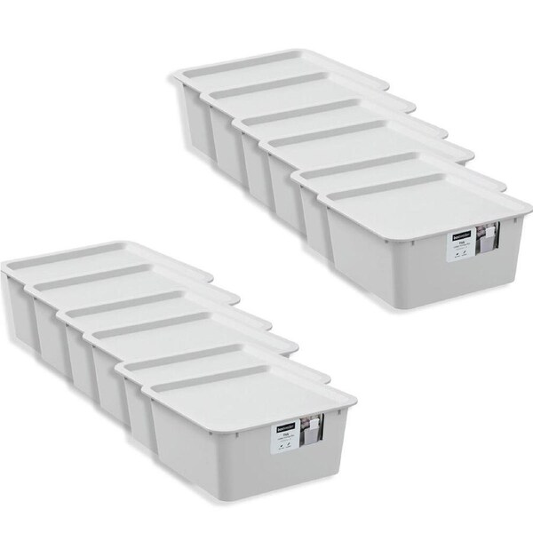 12PK Boxsweden Stackable Square Tidy Storage Box with Lid 27cm 6L Assorted