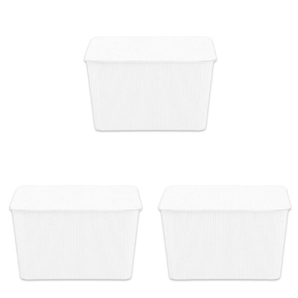 3PK Boxsweden Discrete Durable Storage Basket Ribbed with Lid 15L Assorted