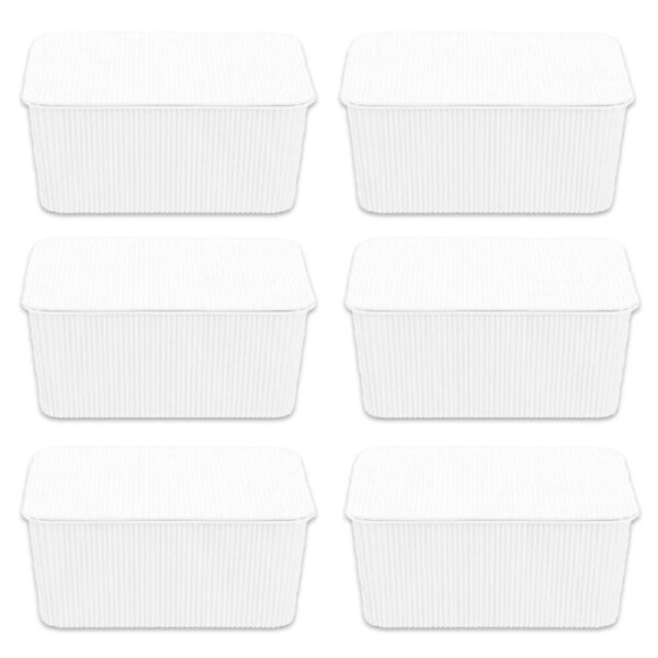 6PK Boxsweden Discrete Durable Storage Basket Ribbed with Lid 3.5L Assorted
