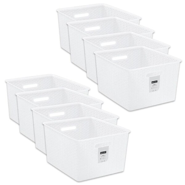 8PK Boxsweden Wicker Frost Versatile Extra Large Durable Basket 35L White