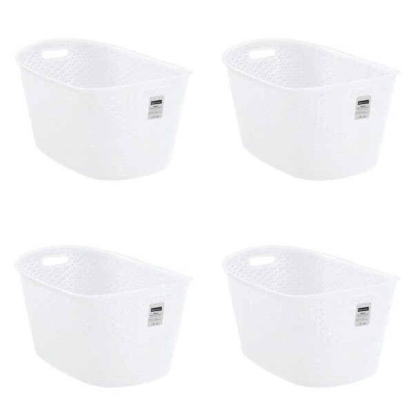 4PK Boxsweden Lightweight Functional Wicker Frost White Laundry Basket 50cm 24L