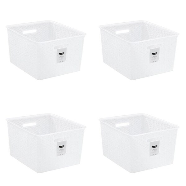 4PK Boxsweden Wicker Frost Versatile Extra Large Durable Basket 35L White