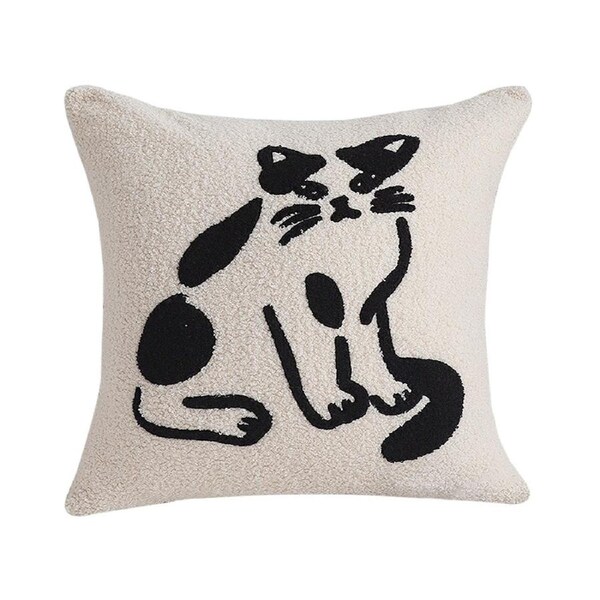 SOGA 45cm Off-White Cat Design Square Throw Pillow