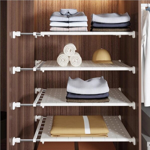 2-Pack Expandable Storage Closet Rack Cabinet Wardrobe Organizer Kitchen Storage Shelf - 36cm x 42-67cm