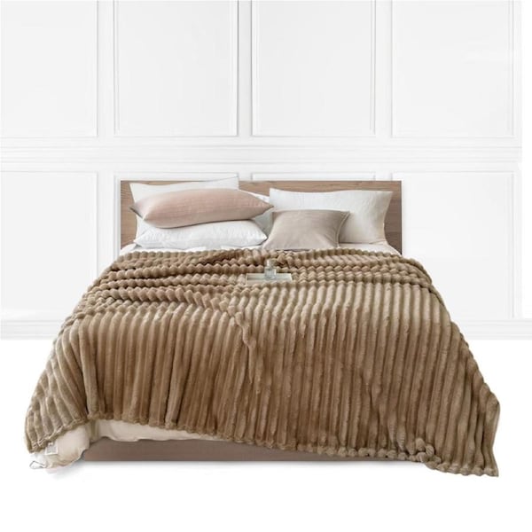 SOGA 200x230cm Warm & Cozy Flannel Polyester Throw Blanket Light Brown