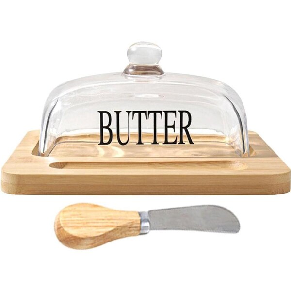 Butter Dish Glass Lid Cheese Cake Dessert Box Storage Container Kitchen Table
