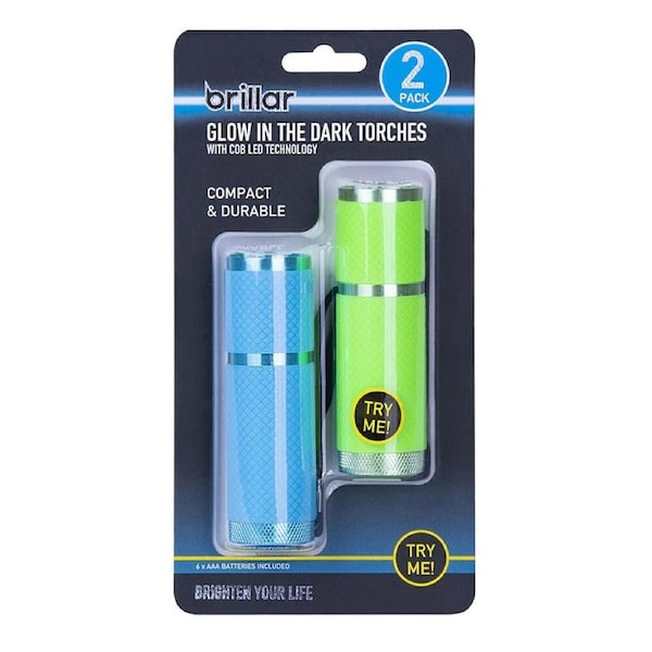 Brillar LED Torch - Glow-In-The-Dark Battery Operated - Pocket Torch x4 - USB Charging