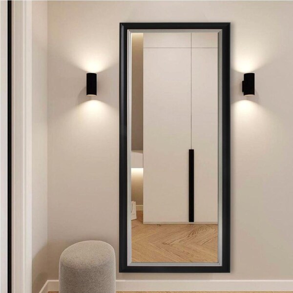 Black Silver Standing Wood Mirror, Wall Mirror, 190cm x 80cm