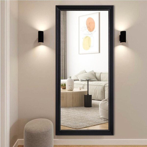 Charcoal Gold Wood Standing Mirror, Wall Mirror, Black, 180cm x 80cm