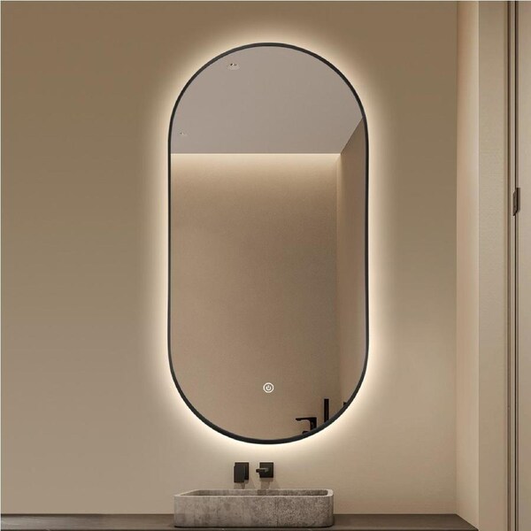 Black Oval Back Lit Bathroom Mirror, Vanity Mirror, Anti-Fog, Touch Switch, 120cm x 60cm