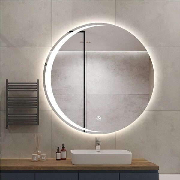 Crescent Moon Back Lit Bathroom Mirror, Vanity Mirror, Anti-Fog, Touch Switch, 80cm x 80cm