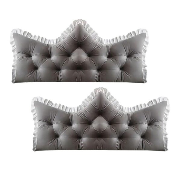 SOGA 2x150cm Crown Pillows Tufted Grey Headboard Cushion Set