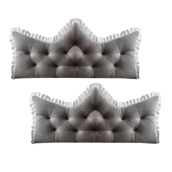 SOGA 2x120cm Crown Pillows Tufted Grey Headboard Cushion Set