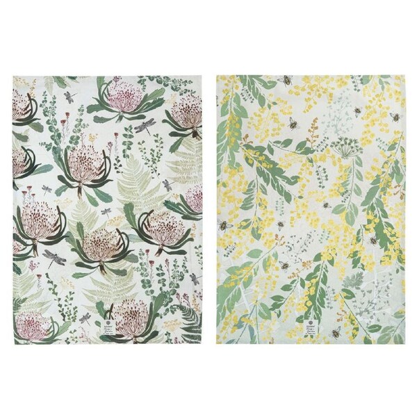 2pc Ashdene Trudy's Garden Wattle Waratah Cleaning Kitchen Towel Cloth 70x50cm