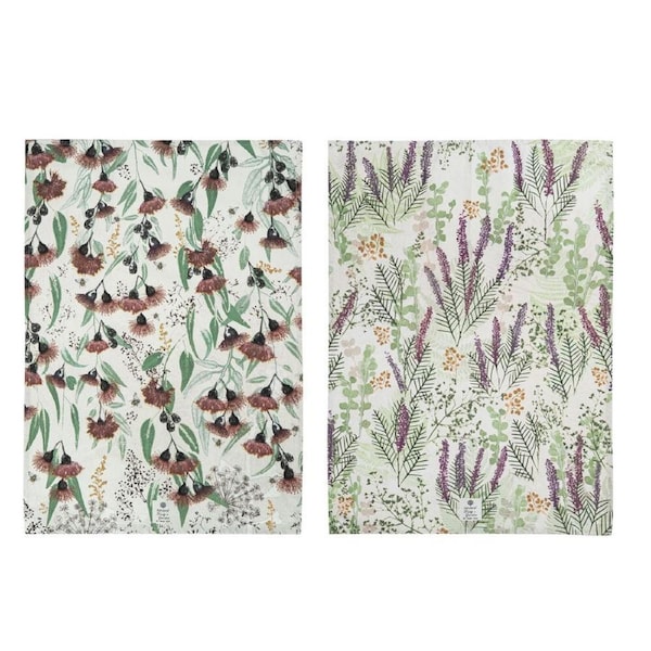 2pc Ashdene Trudy's Garden Princess Grevillea Kitchen Towel Cloth 70x50cm Silver