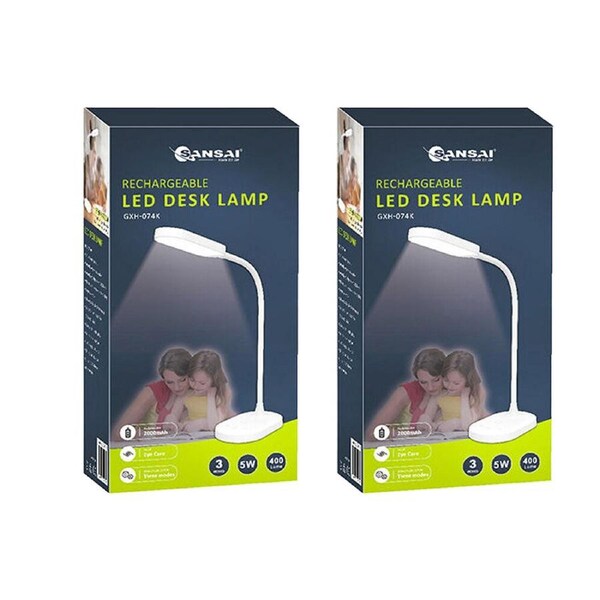 2PK Sansai USB-C Rechargable LED Desk Lamp Adjustable Brightness/Colour White