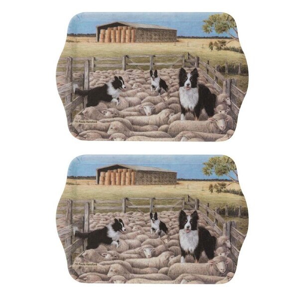 2pc Ashdene Working Dogs Sheep Yard Scatter Tray Trinket Organiser 21x14.2cm