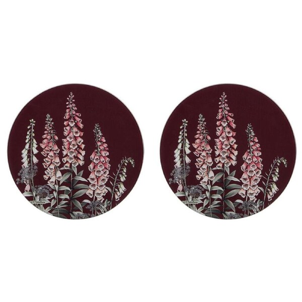 2PK Ashdene Secret Garden Round Kitchen Table Mat Surface Protector 30cm Maroon