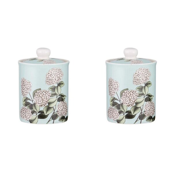 2PK Ashdene Secret Garden Kitchen Container New Bone China Canister 640ml Mint