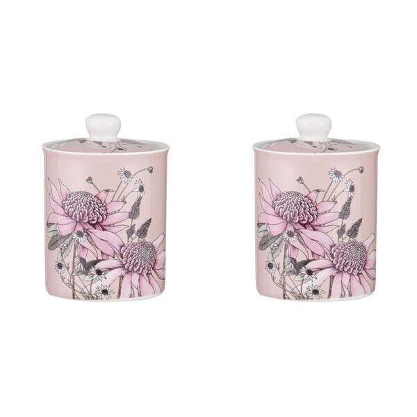2PK Ashdene Secret Garden Kitchen Container New Bone China Canister 640ml Blush