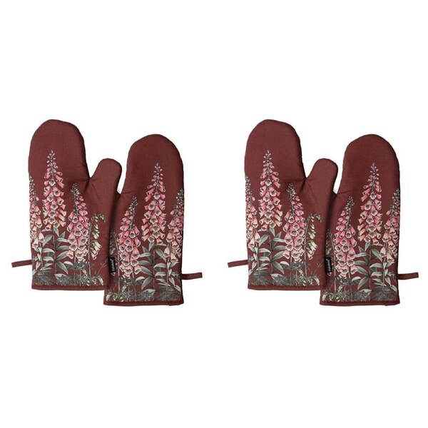 2x 2pc Ashdene Secret Garden Kitchen Gloves Oven Mitts Pot Holder 33cm Maroon